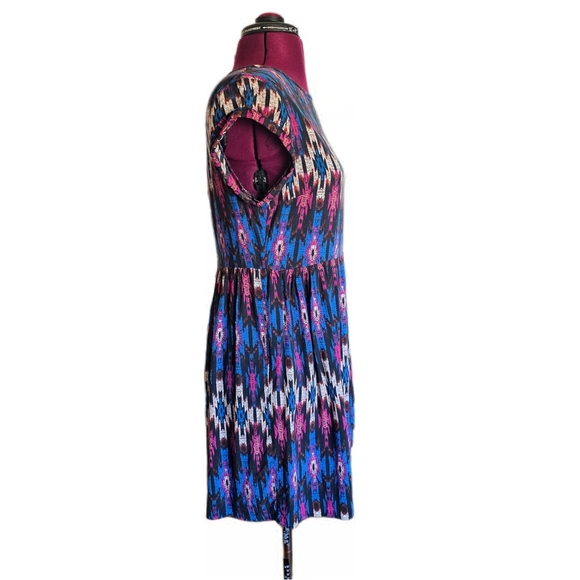 Atmosphere Aztec Geometric Blue and Pink A-line Resort Midi Dress - Picture 6 of 13